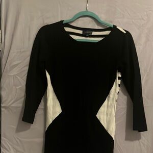 Black and White Bodycon Dress with 3/4 Sleeves